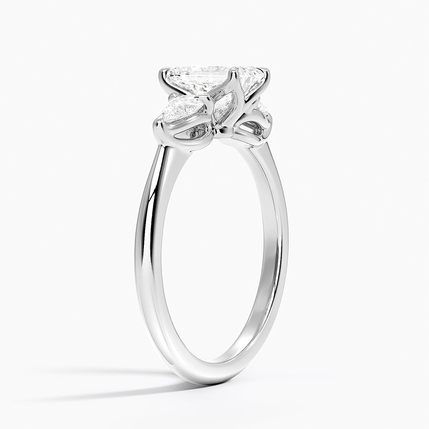 Fleur Three Stone Diamond Ring Platinum Emerald Engagement Ring