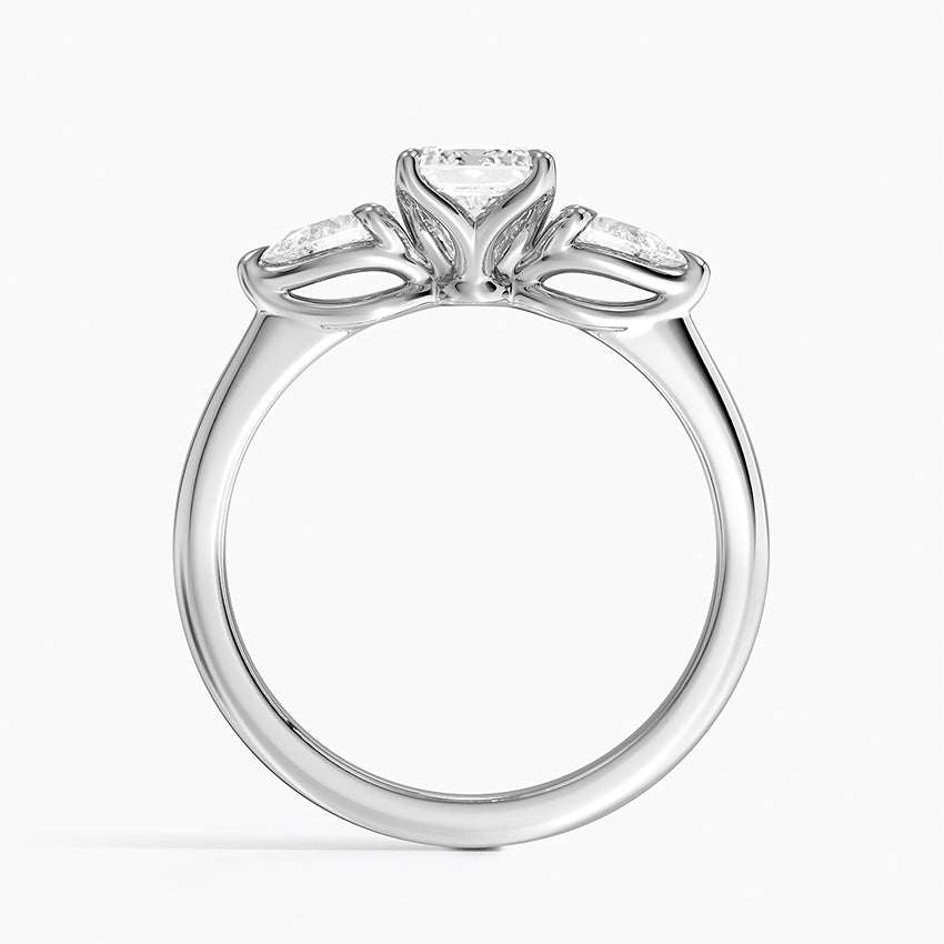 Fleur Three Stone Diamond Ring Platinum Emerald Engagement Ring
