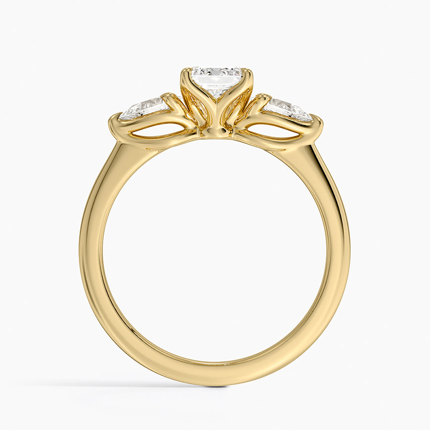 Fleur Three Stone Diamond Ring Yellow Gold 18k Emerald Engagement Ring