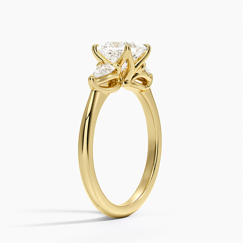 Fleur Three Stone Diamond Ring Yellow Gold 18k Princess Engagement Ring
