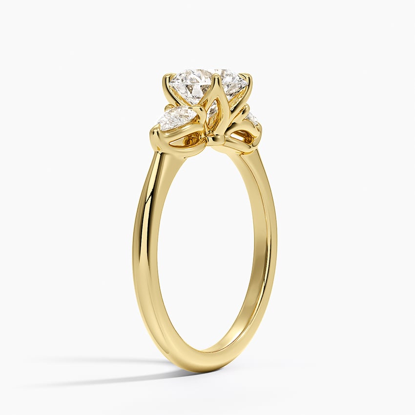Fleur Three Stone Diamond Ring Yellow Gold 18k Round Engagement Ring