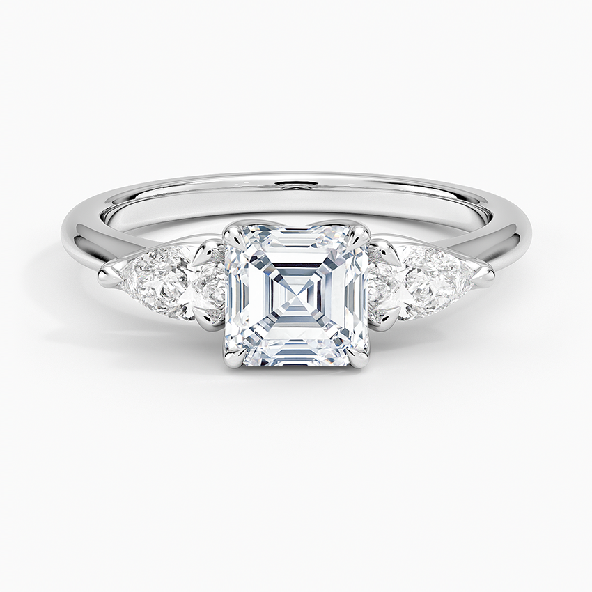 Fleur Three Stone Diamond Ring Platinum Asscher Engagement Ring