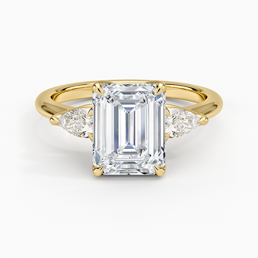 Fleur Three Stone Diamond Ring Yellow Gold 18k Emerald Engagement Ring