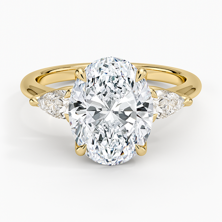 Fleur Three Stone Diamond Ring Yellow Gold 18k Oval Engagement Ring