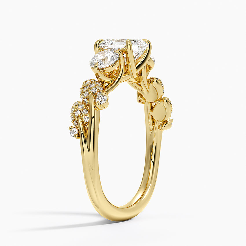 Canopy Three Stone Diamond Ring Yellow Gold 18k Asscher Engagement Ring