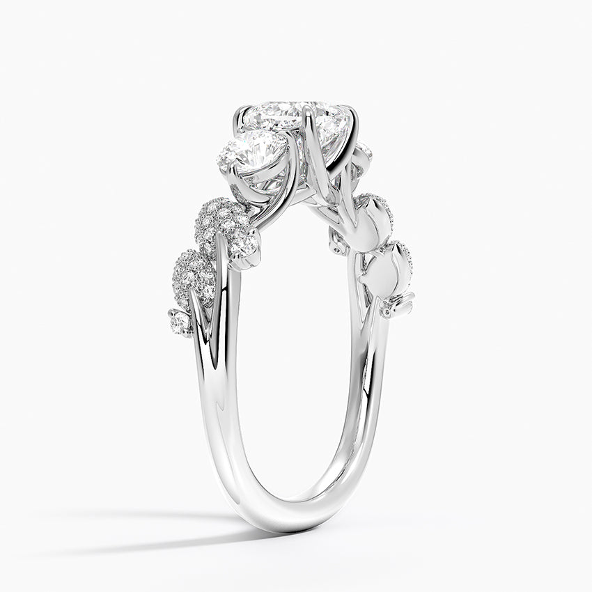 Canopy Three Stone Diamond Ring Platinum Cushion Engagement Ring