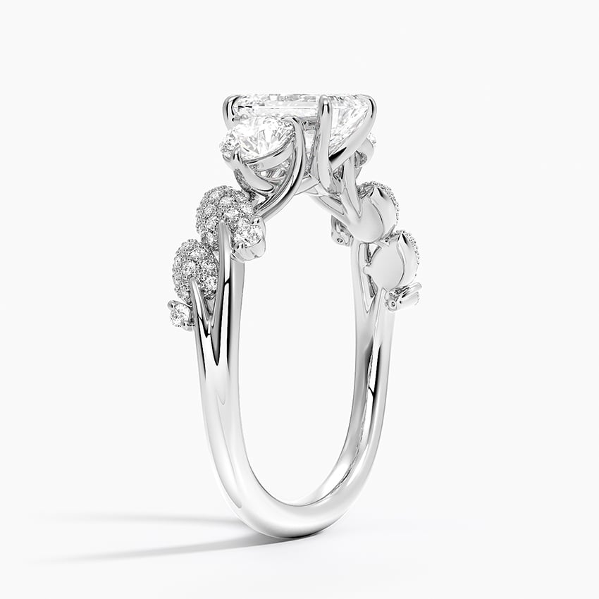 Canopy Three Stone Diamond Ring Platinum Emerald Engagement Ring