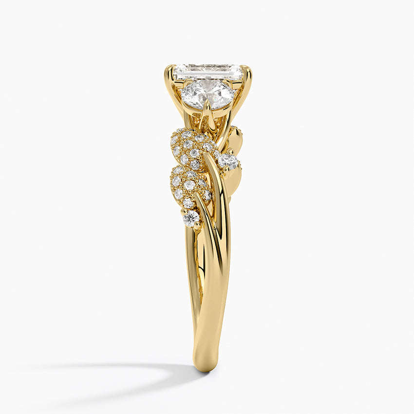 Canopy Three Stone Diamond Ring Yellow Gold 18k Emerald Engagement Ring