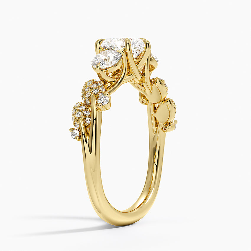 Canopy Three Stone Diamond Ring Yellow Gold 18k Heart Engagement Ring