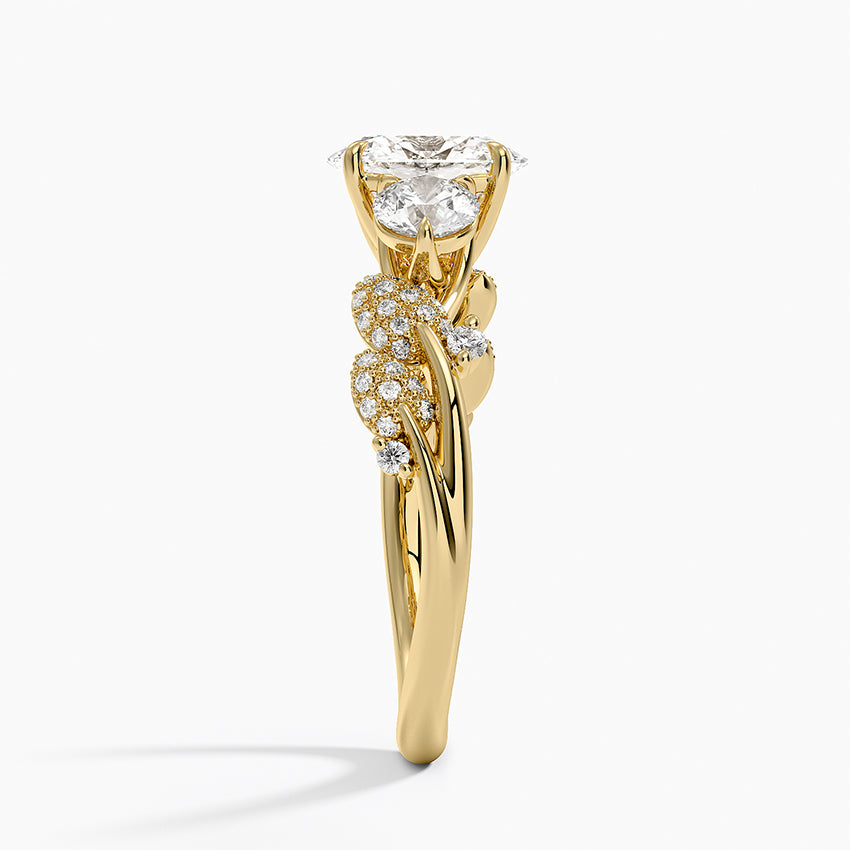 Canopy Three Stone Diamond Ring Yellow Gold 18k Oval Engagement Ring