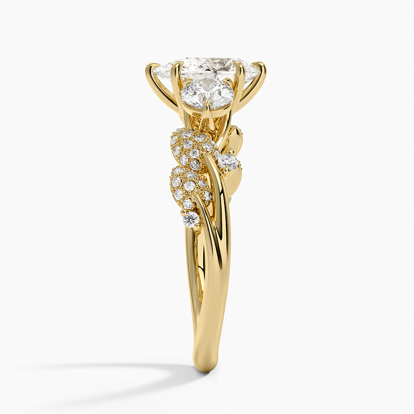 Canopy Three Stone Diamond Ring Yellow Gold 18k Pear Engagement Ring