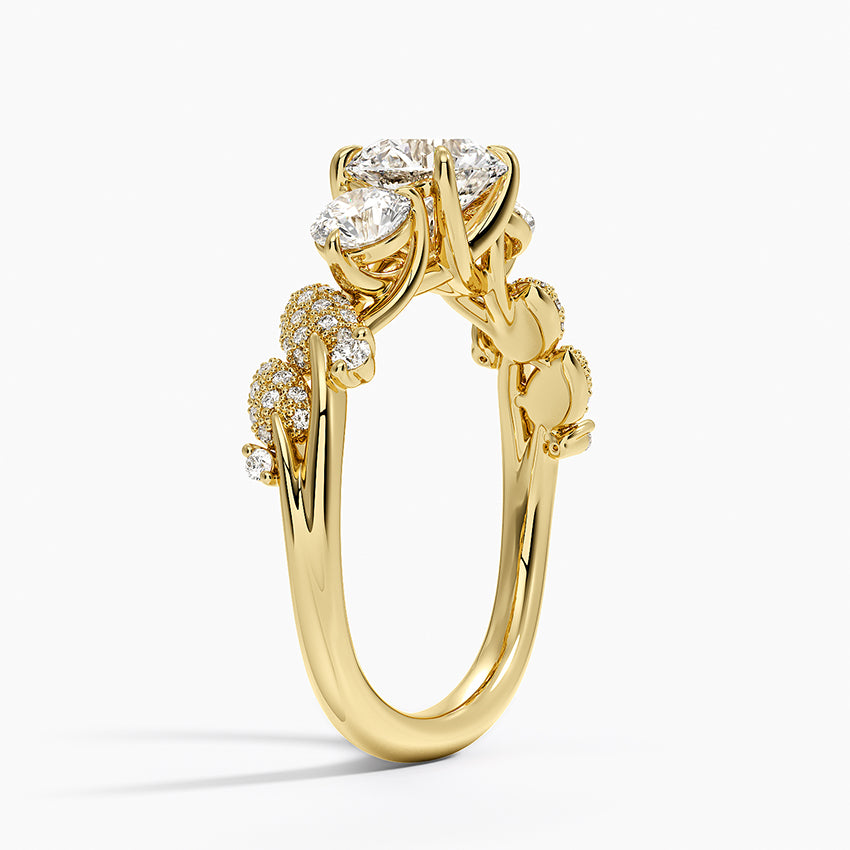 Canopy Three Stone Diamond Ring Yellow Gold 18k Round Engagement Ring
