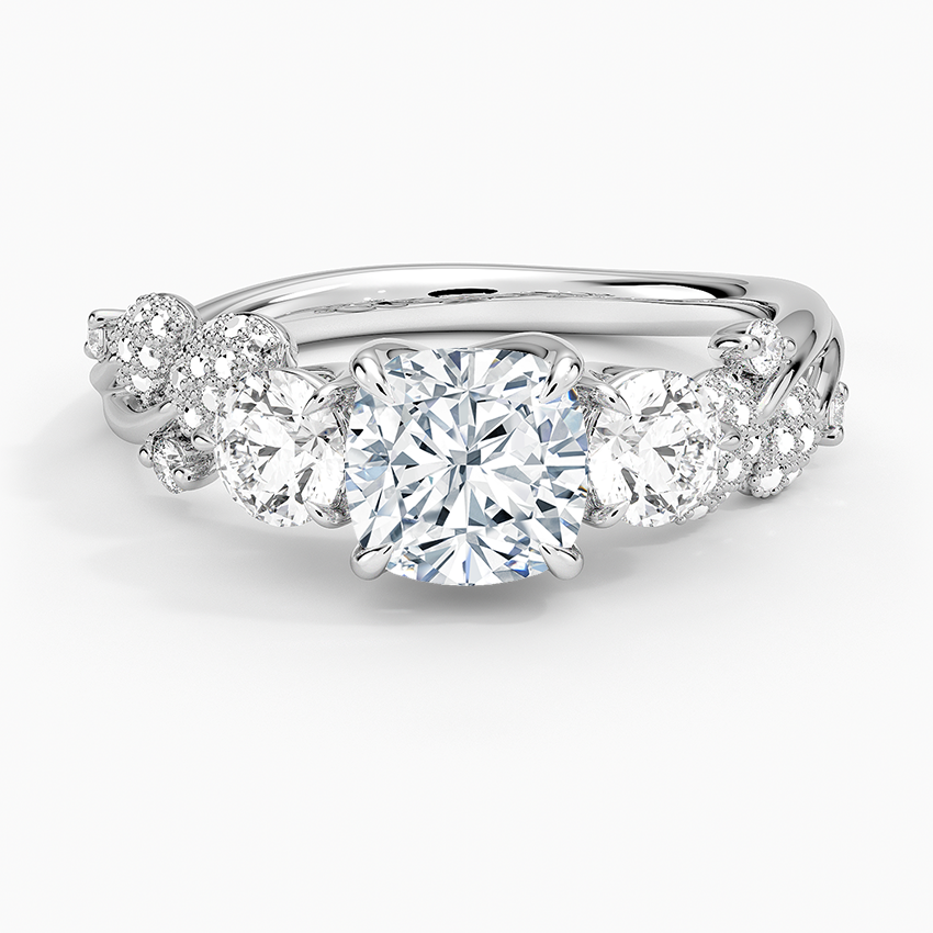 Canopy Three Stone Diamond Ring Platinum Cushion Engagement Ring