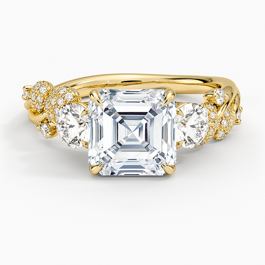 Canopy Three Stone Diamond Ring Yellow Gold 18k Asscher Engagement Ring