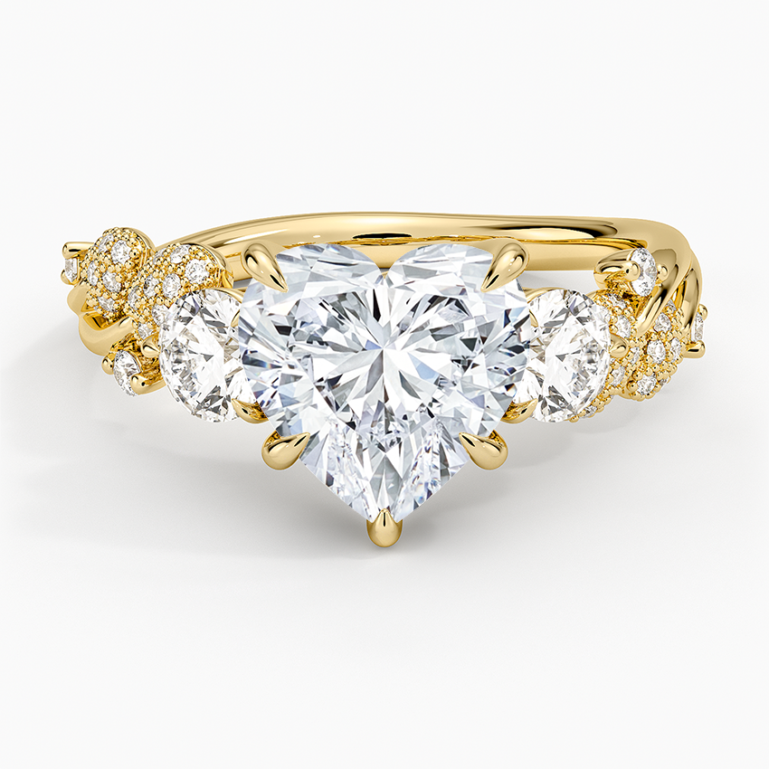 Canopy Three Stone Diamond Ring Yellow Gold 18k Heart Engagement Ring