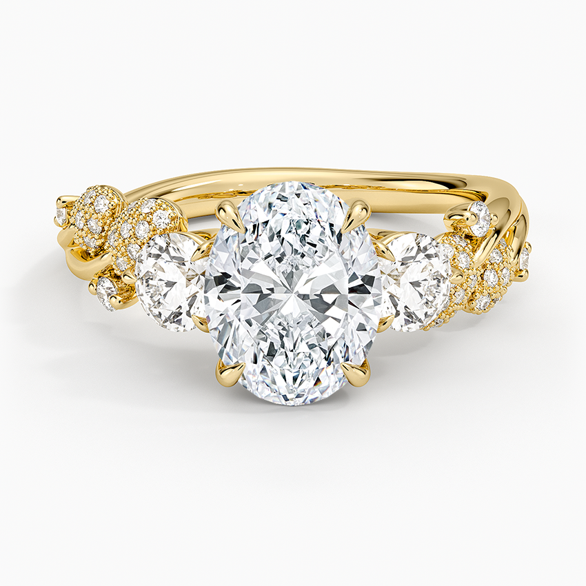 Canopy Three Stone Diamond Ring Yellow Gold 18k Oval Engagement Ring