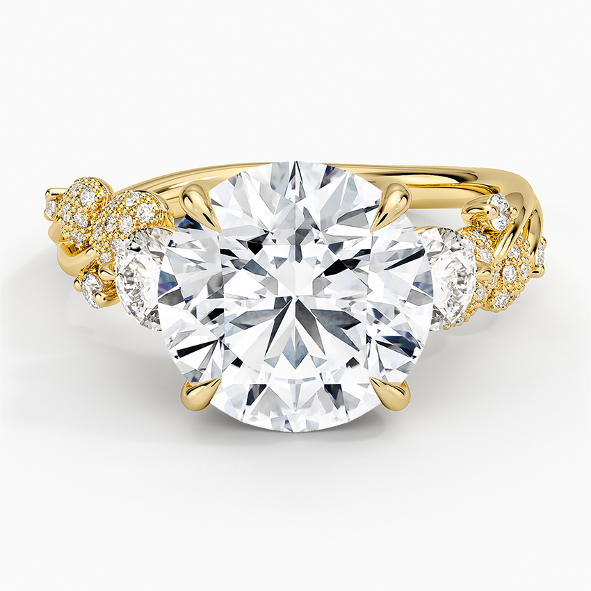 Canopy Three Stone Diamond Ring Yellow Gold 18k Round Engagement Ring