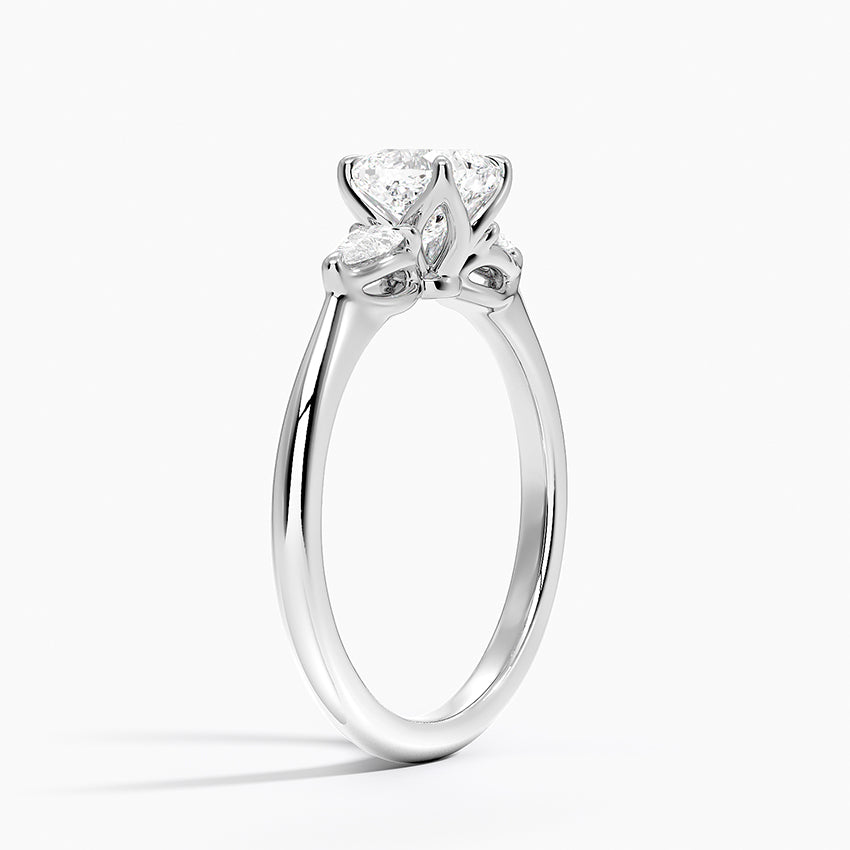 Petite Fleur Three Stone Diamond Ring Platinum Cushion Engagement Ring