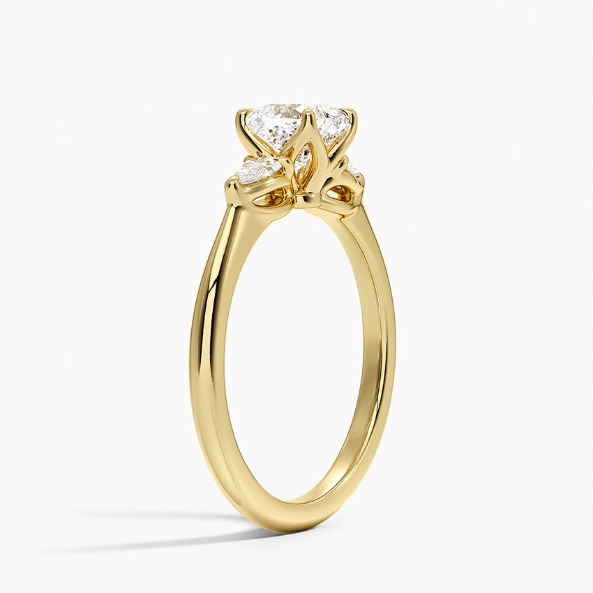 Petite Fleur Three Stone Diamond Ring Yellow Gold 18k Cushion Engagement Ring