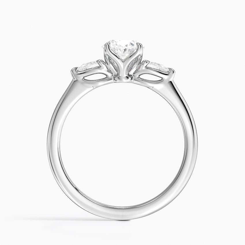 Petite Fleur Three Stone Diamond Ring Platinum Oval Engagement Ring