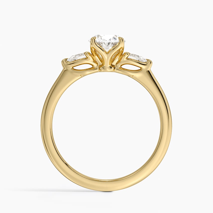 Petite Fleur Three Stone Diamond Ring Yellow Gold 18k Oval Engagement Ring