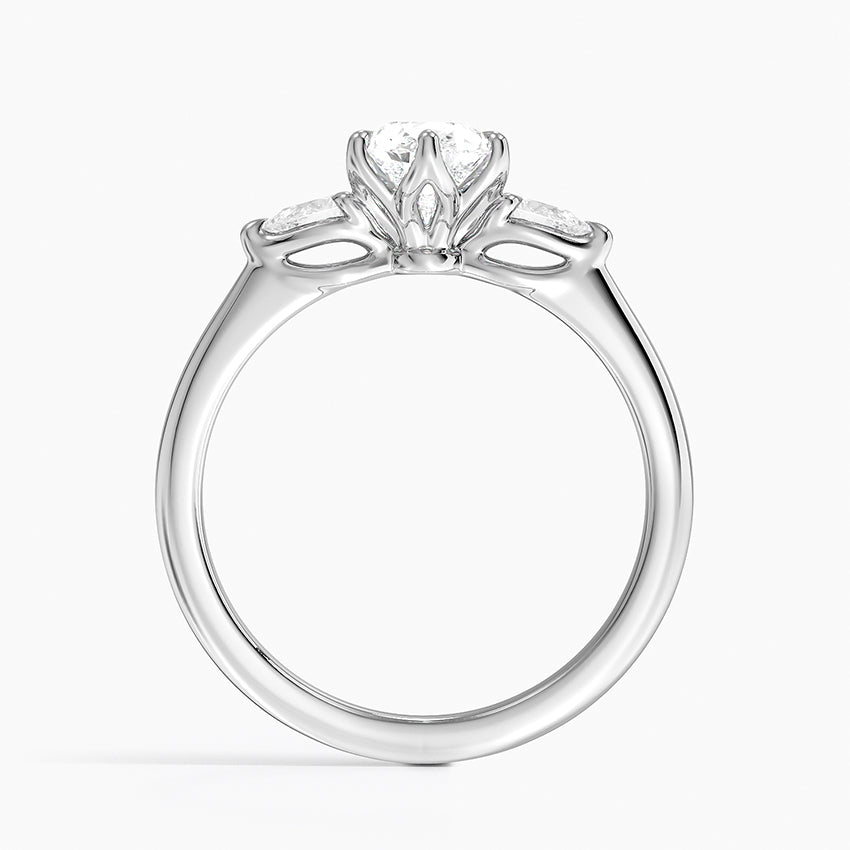 Petite Fleur Three Stone Diamond Ring Platinum Pear Engagement Ring