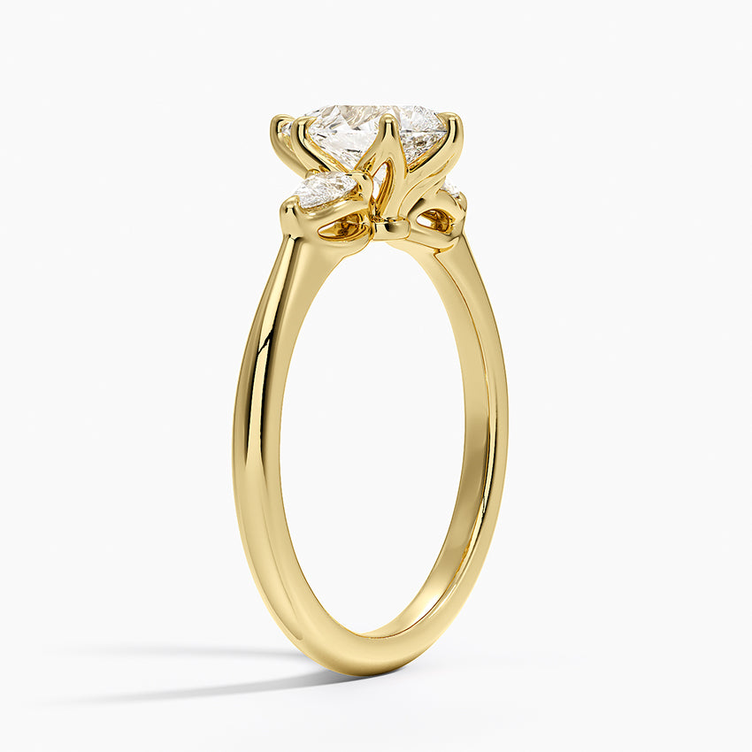 Petite Fleur Three Stone Diamond Ring Yellow Gold 18k Pear Engagement Ring