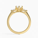 Petite Fleur Three Stone Diamond Ring Yellow Gold 18k Pear Engagement Ring