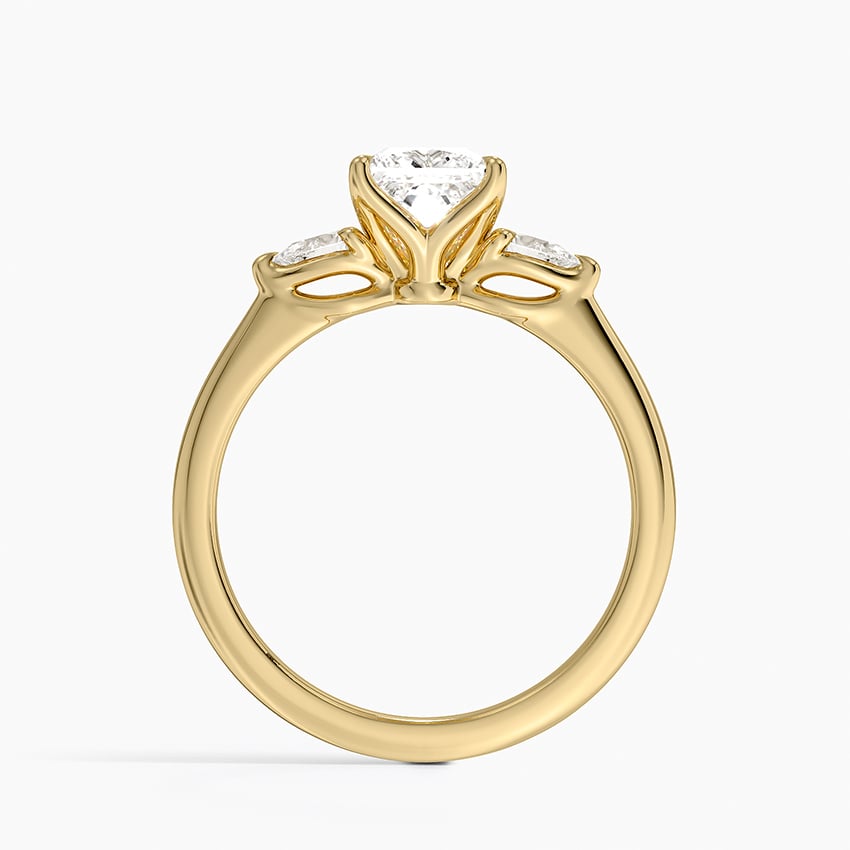 Petite Fleur Three Stone Diamond Ring Yellow Gold 18k Princess Engagement Ring