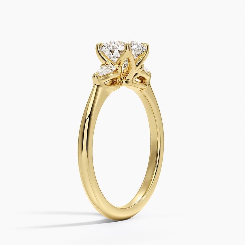 Petite Fleur Three Stone Diamond Ring Yellow Gold 18k Round Engagement Ring