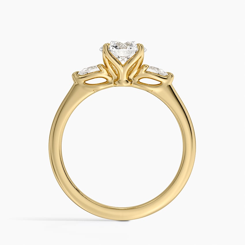 Petite Fleur Three Stone Diamond Ring Yellow Gold 18k Round Engagement Ring