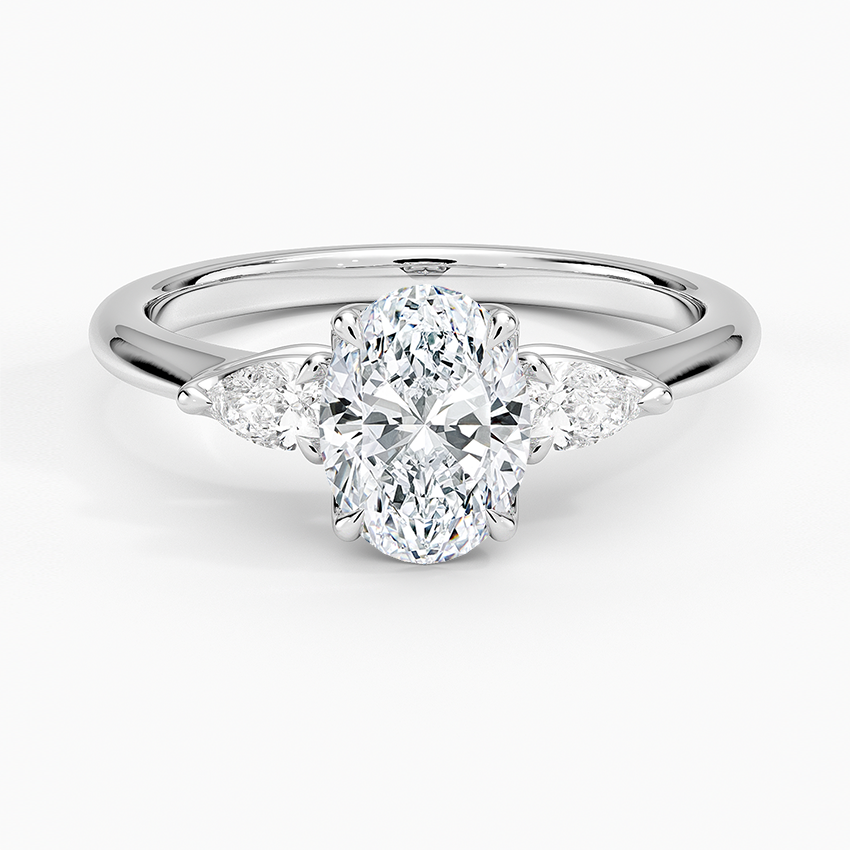 Petite Fleur Three Stone Diamond Ring Platinum Oval Engagement Ring