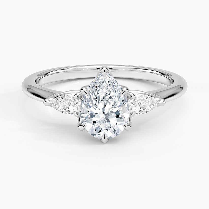 Petite Fleur Three Stone Diamond Ring Platinum Pear Engagement Ring