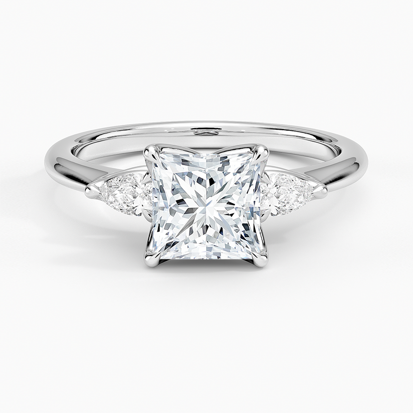 Petite Fleur Three Stone Diamond Ring Platinum Princess Engagement Ring