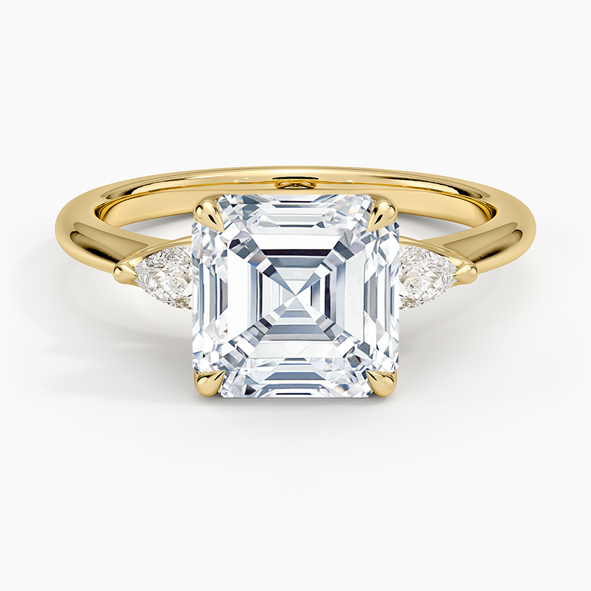 Petite Fleur Three Stone Diamond Ring Yellow Gold 18k Asscher Engagement Ring