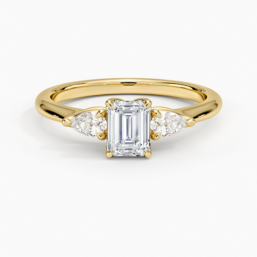 Petite Fleur Three Stone Diamond Ring Yellow Gold 18k Emerald Engagement Ring