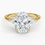 Petite Fleur Three Stone Diamond Ring Yellow Gold 18k Oval Engagement Ring