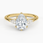Petite Fleur Three Stone Diamond Ring Yellow Gold 18k Pear Engagement Ring