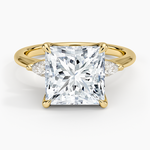 Petite Fleur Three Stone Diamond Ring Yellow Gold 18k Princess Engagement Ring