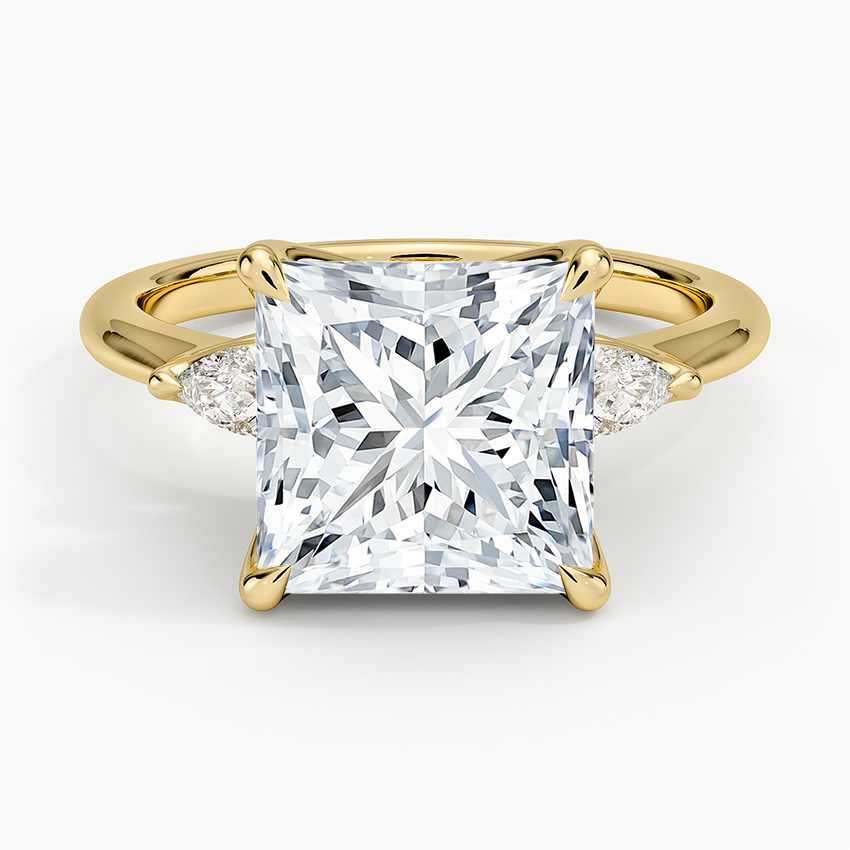 Petite Fleur Three Stone Diamond Ring Yellow Gold 18k Princess Engagement Ring