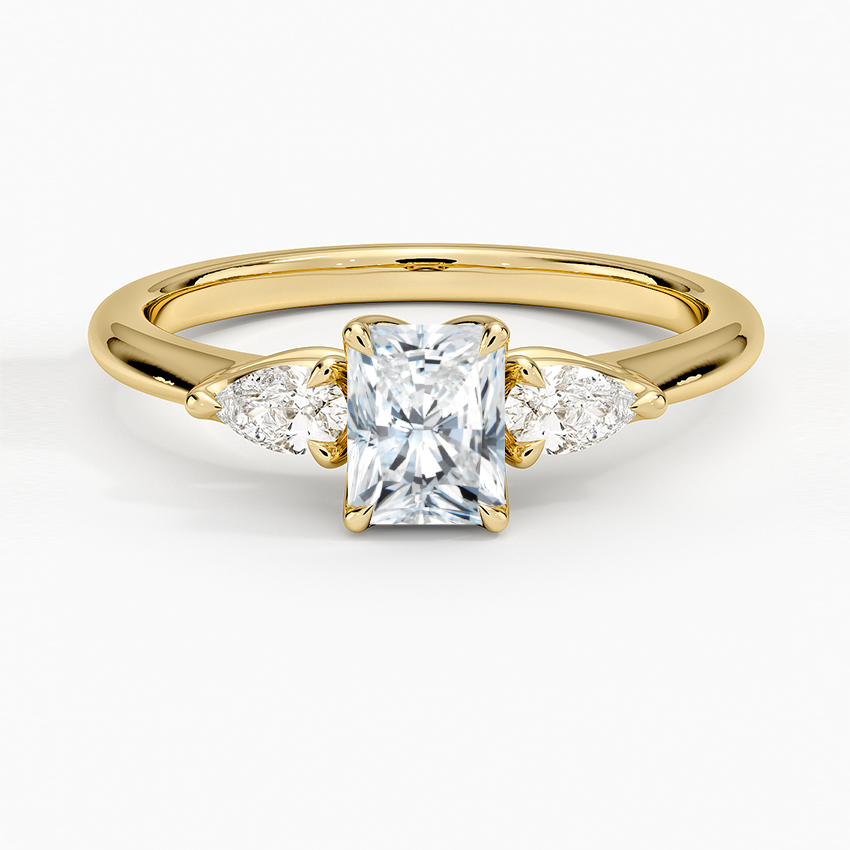 Petite Fleur Three Stone Diamond Ring Yellow Gold 18k Radiant Engagement Ring