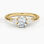 Petite Fleur Three Stone Diamond Ring Yellow Gold 18k Radiant Engagement Ring