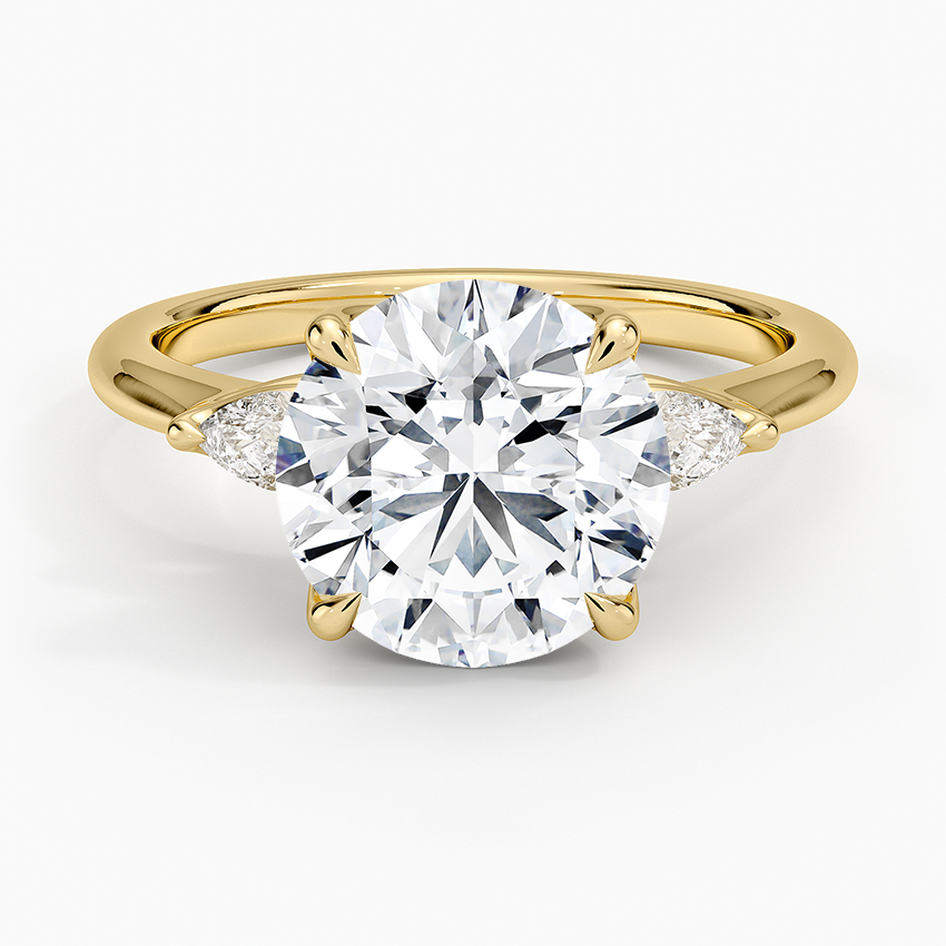 Petite Fleur Three Stone Diamond Ring Yellow Gold 18k Round Engagement Ring