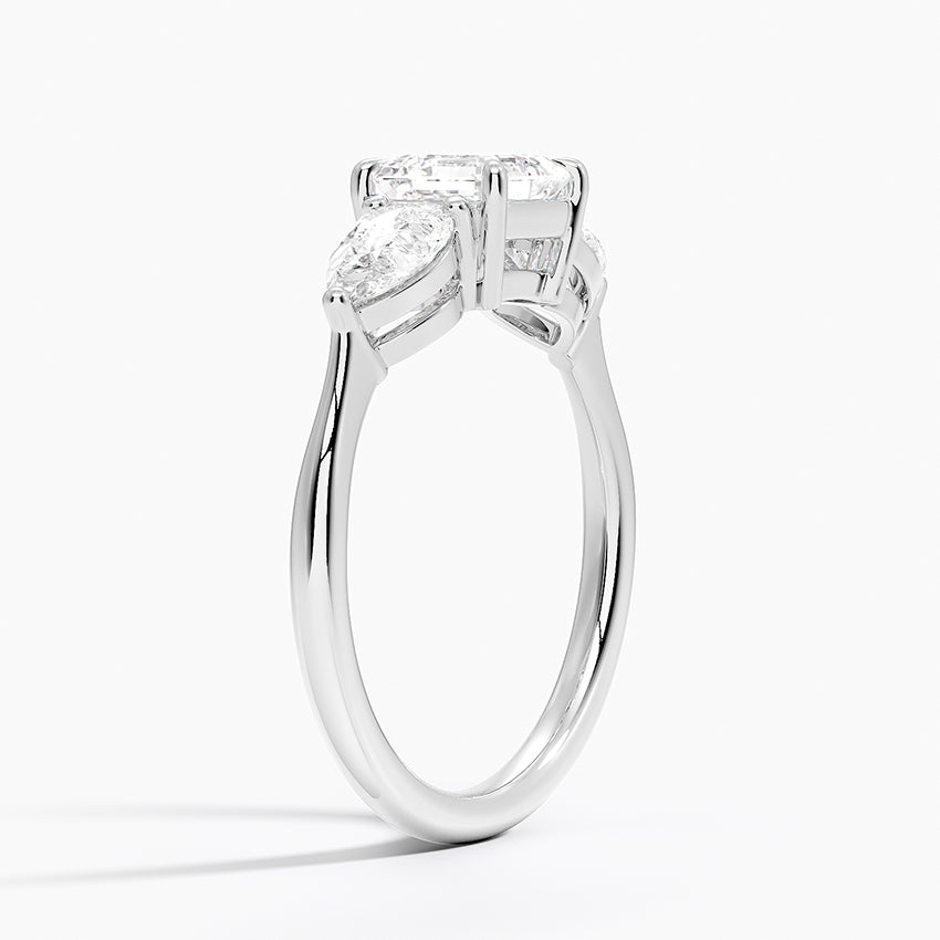 Luxe Opera Three Stone Diamond Ring Platinum Asscher Engagement Ring