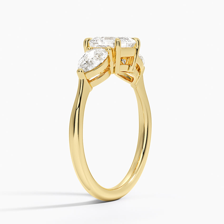 Luxe Opera Three Stone Diamond Ring Yellow Gold 18k Asscher Engagement Ring