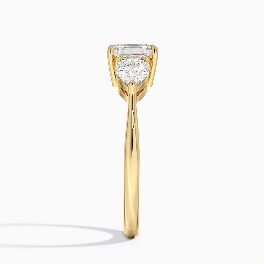 Luxe Opera Three Stone Diamond Ring Yellow Gold 18k Asscher Engagement Ring