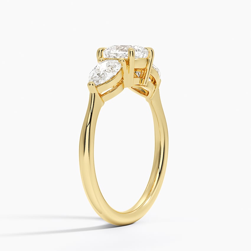 Luxe Opera Three Stone Diamond Ring Yellow Gold 18k Cushion Engagement Ring