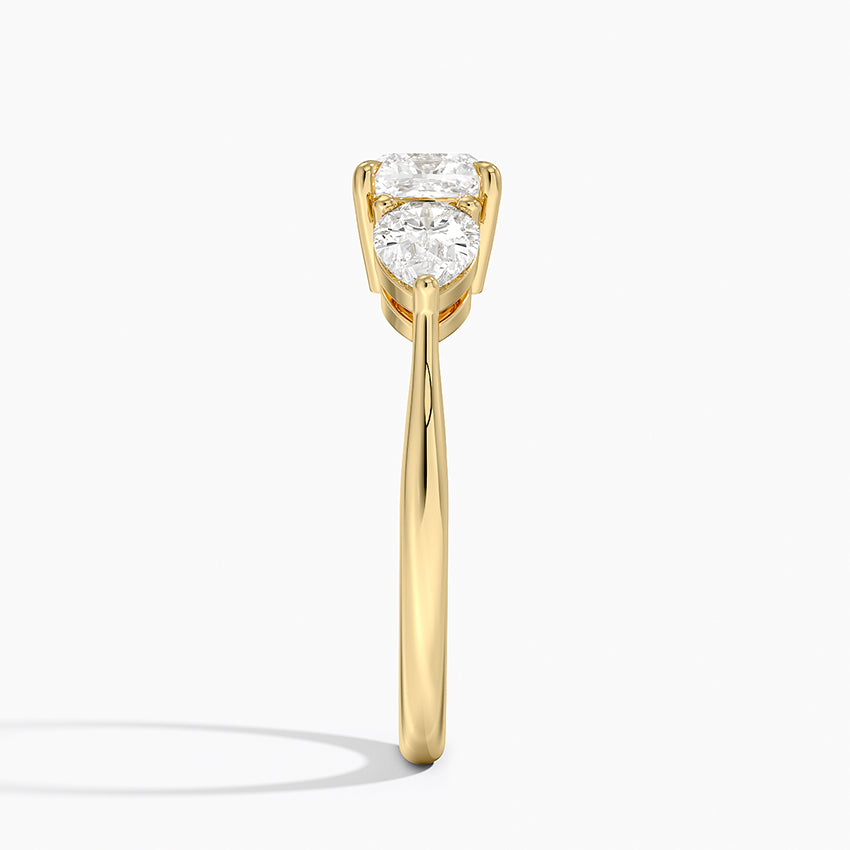 Luxe Opera Three Stone Diamond Ring Yellow Gold 18k Cushion Engagement Ring