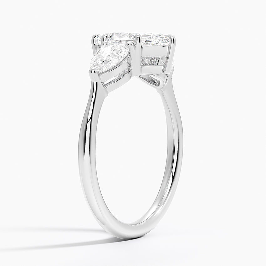Luxe Opera Three Stone Diamond Ring Platinum Marquise Engagement Ring