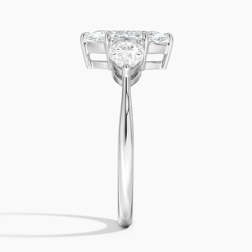 Luxe Opera Three Stone Diamond Ring Platinum Marquise Engagement Ring